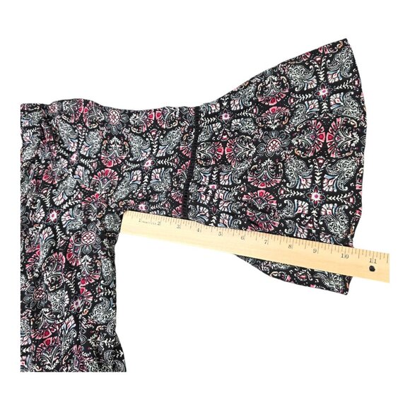 Solitaire Blouse Womens Medium Black Pink Boho Bell Sleeve Rayon Floral Crochet - Picture 10 of 11